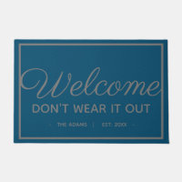 Funny Family Welcome | Modern Blue Grey Style
