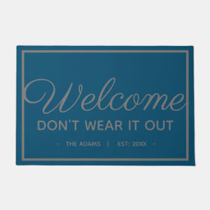 Funny Family Welcome   Modern Blue Grey Style Doormat