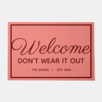 Funny Family Welcome | Modern Coral Dark Red Style