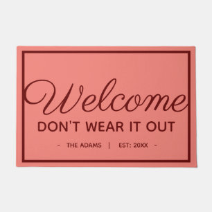 Funny Family Welcome   Modern Coral Dark Red Style Doormat