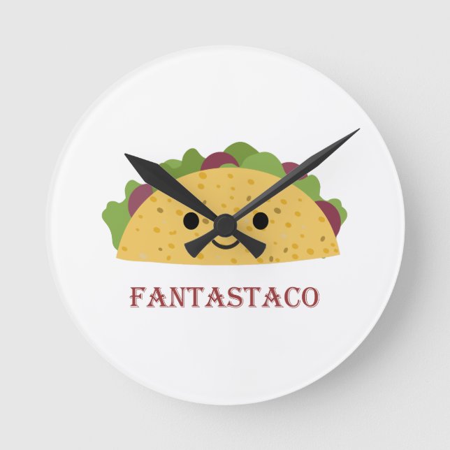 Funny Fantastico Taco Pun Cute Kawaii Taco Round Clock (Front)