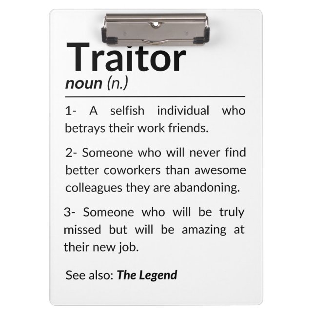 Funny farewell coworker, colleague leaving job clipboard (Front)