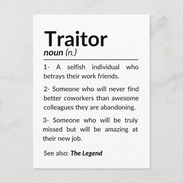 Funny farewell coworker, colleague leaving job postcard (Front)