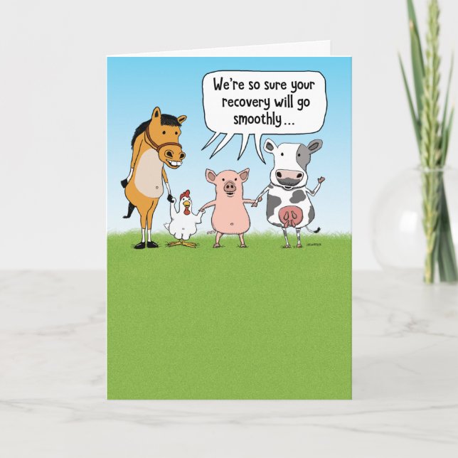 Funny Farm Animals Get Well Card (Front)