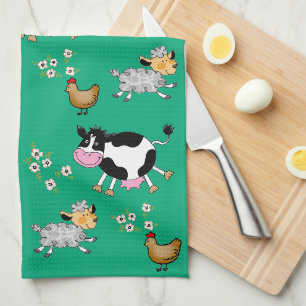 funny farm animals tea towel