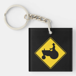 Funny Farm Tractor Road Sign Warning Key Ring