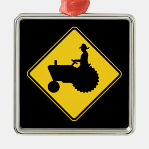 Funny Farm Tractor Road Sign Warning Metal Tree Decoration