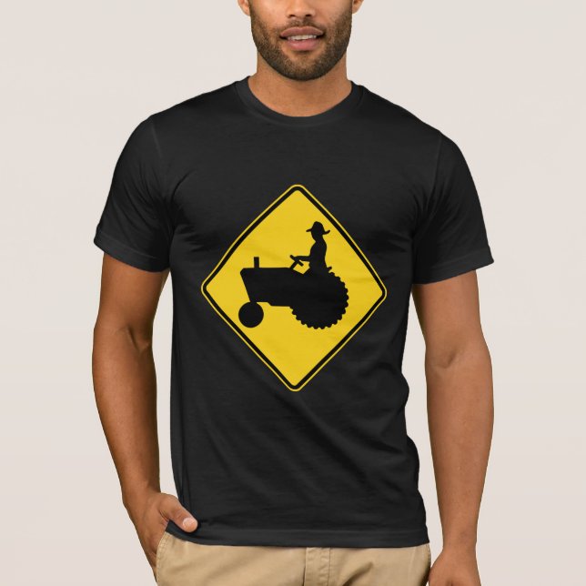 Funny Farm Tractor Road Sign Warning T-Shirt (Front)