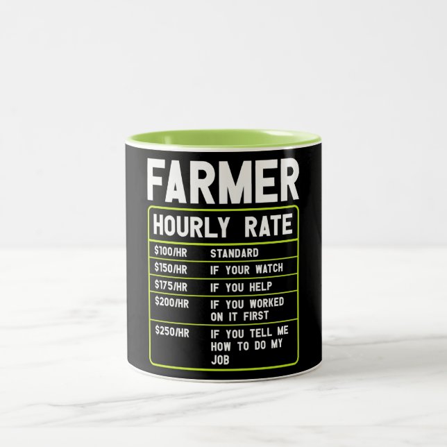 Funny Farmer Hourly Rate Two-Tone Coffee Mug (Center)