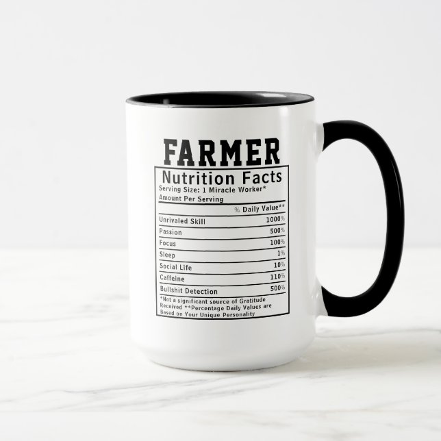 Funny Farmer Nutrition Facts Agriculture Worker  Mug (Right)