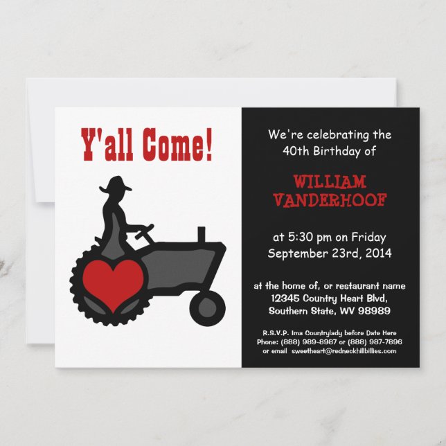 Funny  Farmer on Tractor Birthday Party Invitation (Front)