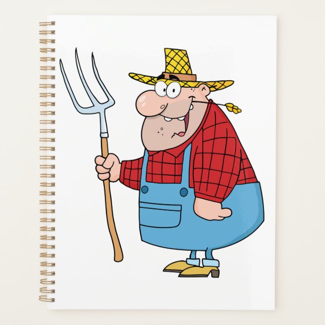 Funny Farmer Pitchfork Overalls and Straw Hat Planner (Front)