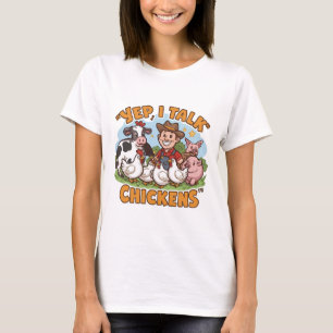 Funny Farmer Talking to Chickens T-shirt Design
