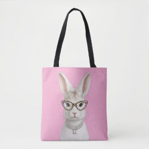 Funny Fashion Bunny with Leopard Glasses Tote Bag