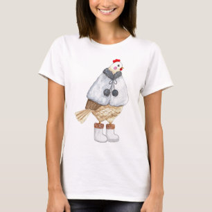 Funny Fashionable Chicken in Winter Cape and boots T-Shirt