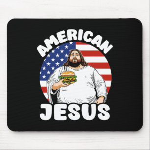 Funny Fat American Jesus Hamburger Sarcastic 4th O Mouse Pad