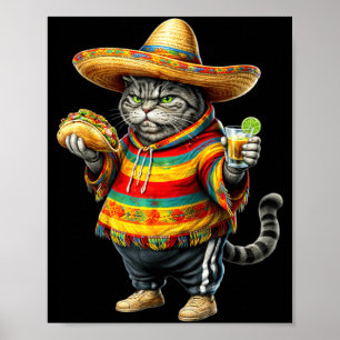 Funny Fat Cat Cinco De Mayo Fat Kitten Cat with Poster