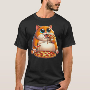 Funny Fat Cat Eating Pizza Fast Food Art Meme T-Shirt