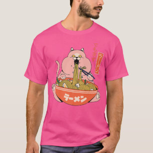Funny fat cat eating Ramen Japanese Kanji - But Fi T-Shirt