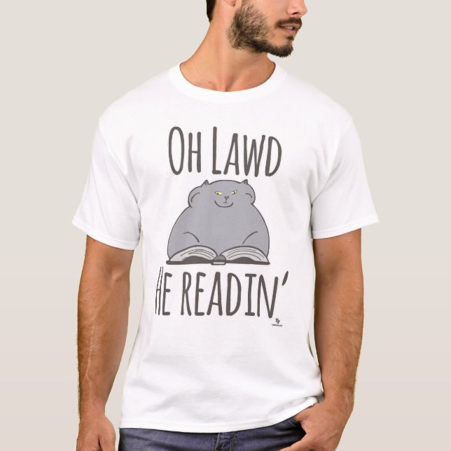  Funny Fat Cat He Reading Art Design T-Shirt (Front)