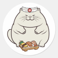 Funny fat cat is a sushi chef