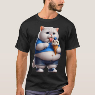 Funny Fat Cat Men Women Kids Ice Cream Fat Kitten  T-Shirt