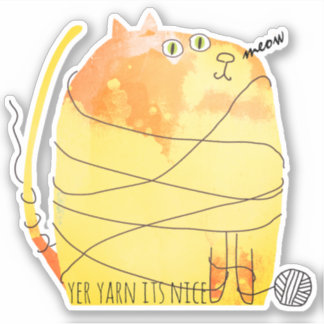 Funny fat cat playing with yarn knitting crochet