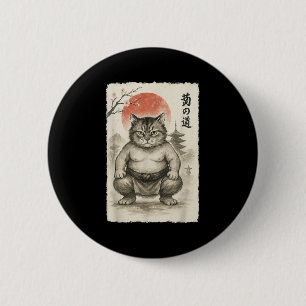 Funny Fat Cat Sumo Wrestler Sumi-e Japanese Art An 6 Cm Round Badge