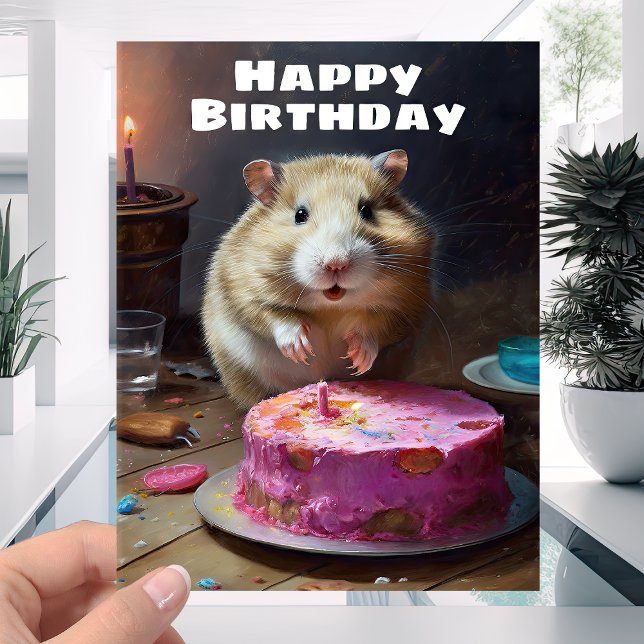 Funny Fat Hamster and Candle Cake - Happy Birthday Card (Creator Uploaded)