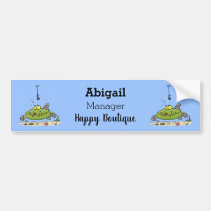 Funny fat hungry green fish fishing cartoon bumper sticker