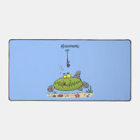 Funny fat hungry green fish fishing cartoon
