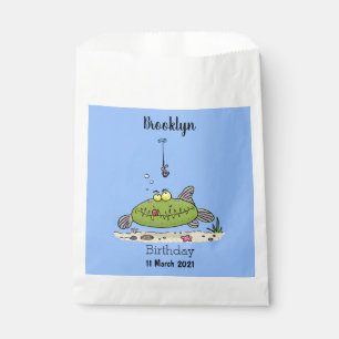 Funny fat hungry green fish fishing cartoon favour bags