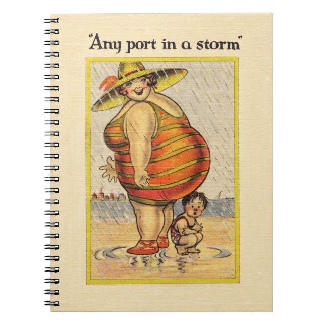 Funny Fat Lady on Beach Notebook (Front)