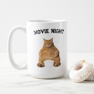 Funny Fat Orange Cat Movie Night Coffee Mug