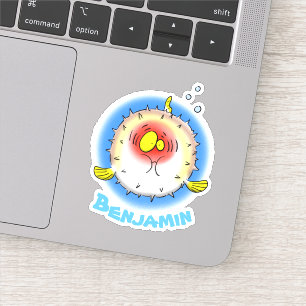 Funny fat puffer fish cartoon illustration