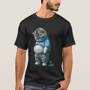 Funny Fat Sad Cat Art Design Fat Kitten Cat Lover T-Shirt