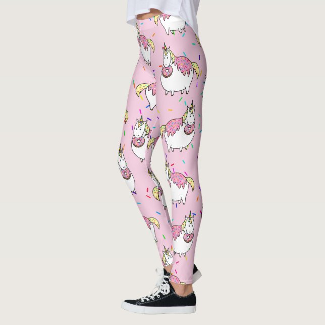 Funny Fat Unicorn Eating Sprinkle Doughnut Leggings (Left)