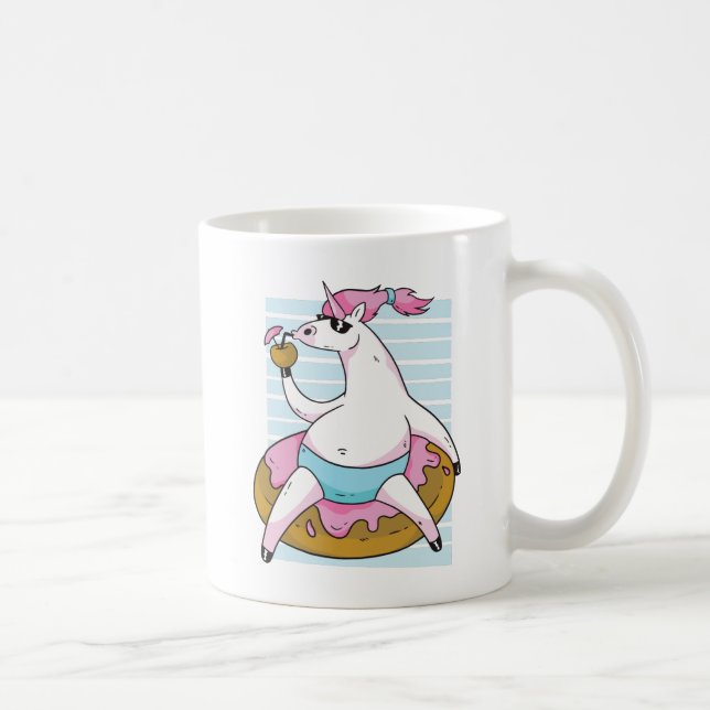 Funny Fat Unicorn Pool Party Chilling Inflatable Coffee Mug (Right)