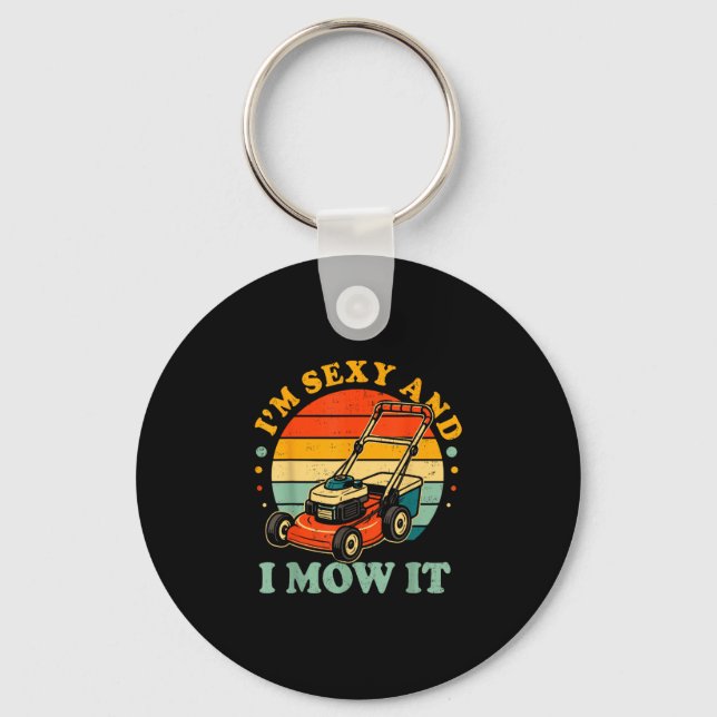 Funny father mows mowing is therapy lawn mower dad key ring (Front)