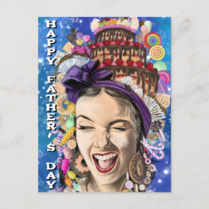 Funny Father's Day Card with Happy Playful Woman