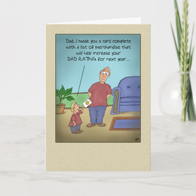 Funny Fathers Day Cards: Dad Rating Cartoon Card (Front)