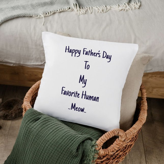 Funny Fathers Day Cat Dad Gift Meow Quote Template Cushion (Creator Uploaded)