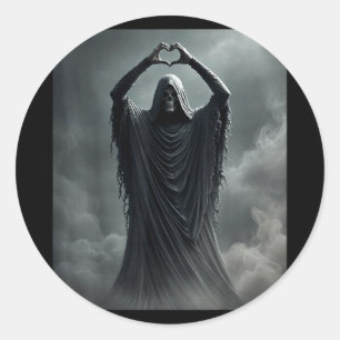 Funny fathers day ghost heart hands scary face classic round sticker