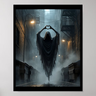 Funny fathers day ghost heart hands scary face poster