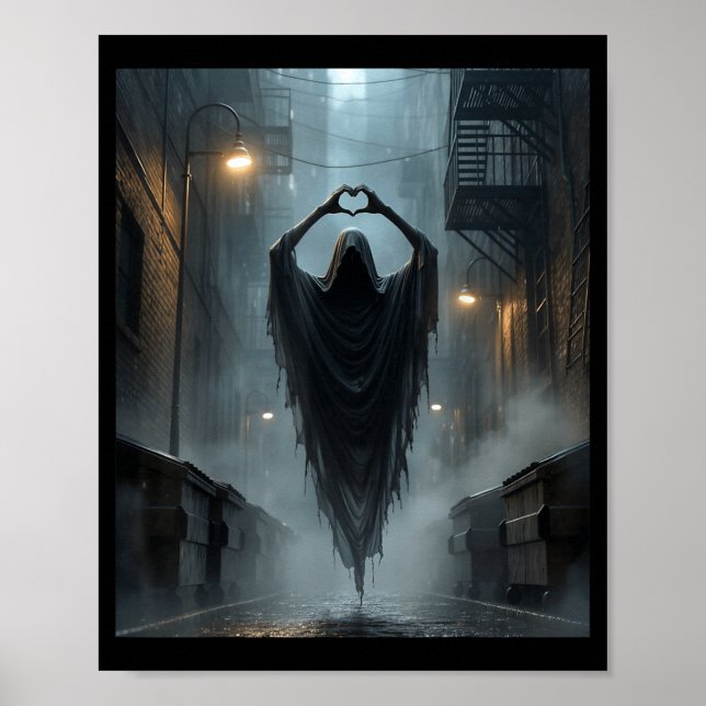 Funny fathers day ghost heart hands scary face poster (Front)