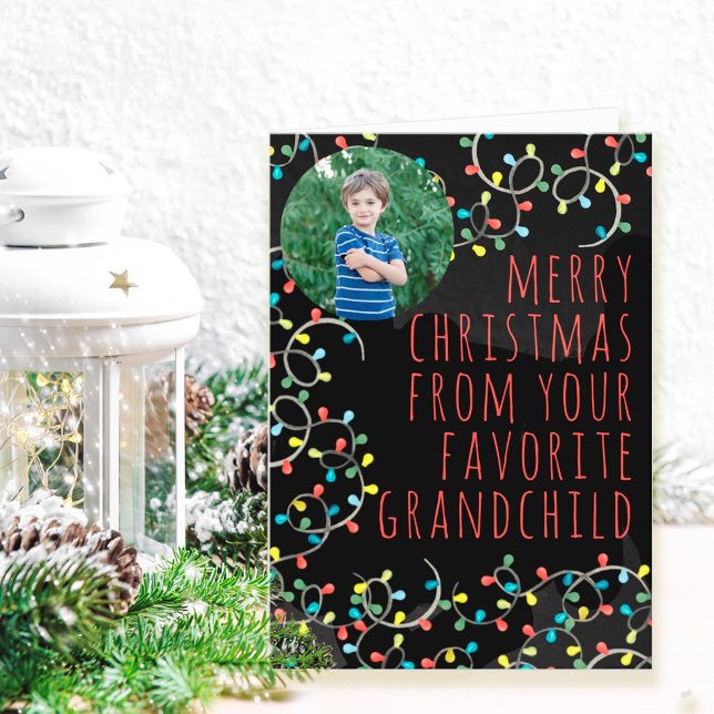 Funny Favorite Grandchild Photo Christmas Lights Holiday Card (Creator Uploaded)