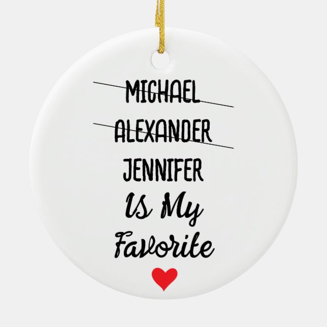 Funny Favourite Child With Personalised 3 Names Ceramic Tree Decoration (Back)
