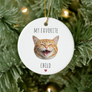 Funny Favourite Fur Child Custom Cat Face Ceramic Tree Decoration