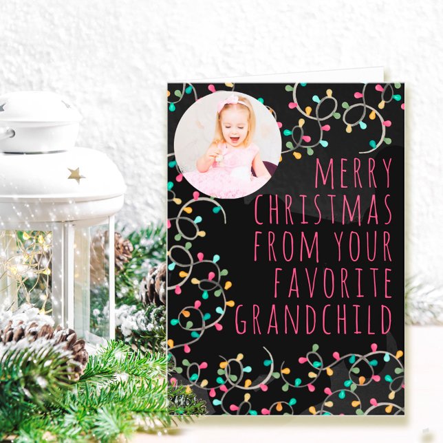 Funny Favourite Grandchild Christmas Lights Photo Holiday Card (Creator Uploaded)