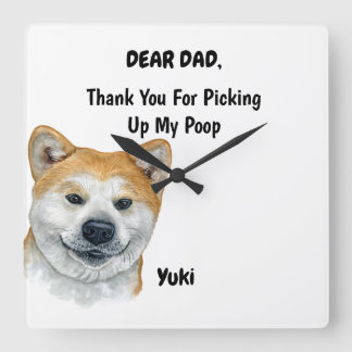 Funny Fawn Akita Inu Dad Watercolor Canine Art Square Wall Clock